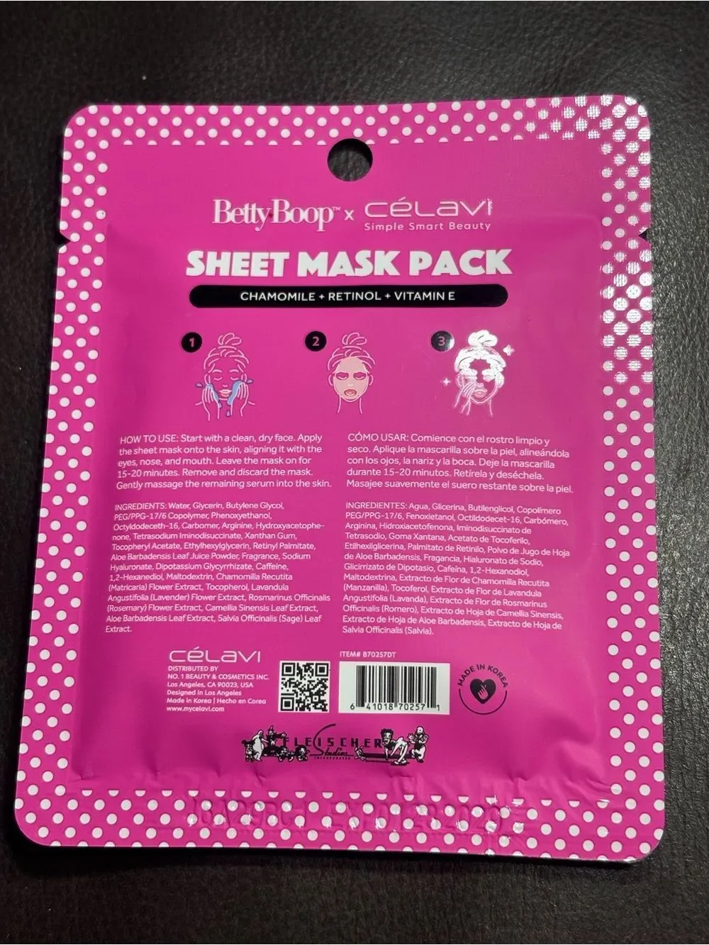 3 New Betty Boop x Célavi Sheet Mask Pack Chamomile Green Tea Hyaluronic Acid